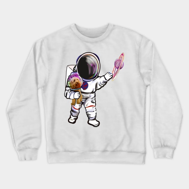 Astronaut and Cavapoo puppy dog in Space suit reaching  out to touch Saturn’s ring - cute Cavoodle, Cavapoo, Cavalier King Charles Spaniel Crewneck Sweatshirt by Artonmytee